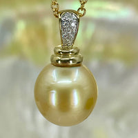 Cultured Golden Pearl 9ct Gold Diamond Pendant
