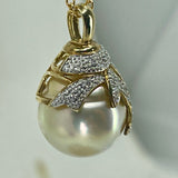 9ct Golden South Sea Pearl Diamond Fancy Heart Pendant