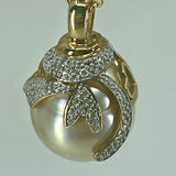 9ct Golden South Sea Pearl Diamond Fancy Heart Reversible Pendant