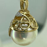 9ct Golden South Sea Pearl Diamond Fancy Heart Reversible Pendant