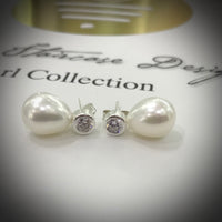 Cultured Freshwater Pearl & CZ Sterling Silver Stud Earrings