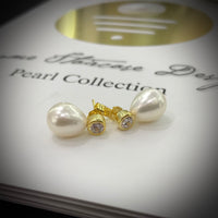 Cultured Freshwater Pearl & CZ Gold Stud Earrings