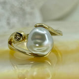 9ct Broome Keshi Kimberley Diamond Pearl Ring