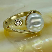 9ct Broome Keshi Kimberley Diamond Pearl Ring