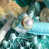Cultured Pearl Sterling Silver Ocean Ring
