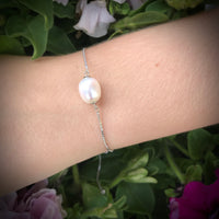 Adjustable Tennis Style Cultured Freshwater White Pearl Bracelet