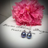 Cultured Freshwater Peacock Black Pearl & CZ Sterling Silver Hook Earrings