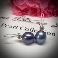 Cultured Freshwater Peacock Black Pearl & CZ Sterling Silver Hook Earrings