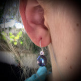 Cultured Freshwater Peacock Black Pearl & CZ Sterling Silver Hook Earrings