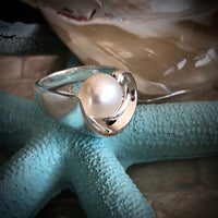 Cultured Freshwater Pearl Sterling Silver Wave Ring