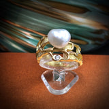 Saltwater Keshi Pearl 18ct Gold and Diamond Ring