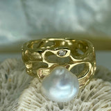 Gold Broome Pearl Seaweed Ring & Kimberley Diamond