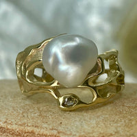 Gold Broome Keshi Pearl Ring Kimberley Diamond