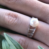 Cultured Freshwater Pearl  and CZ Ring Sterling Silver