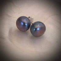 Cultured Freshwater Pearl Studs Black Sterling Silver