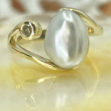18ct Broome Keshi Kimberley Diamond Pearl Ring