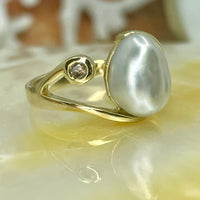 18ct Broome Keshi Kimberley Diamond Pearl Ring