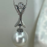 9ct White Gold and Diamond  Broome Pearl Pendant