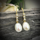 Cultured Freshwater White Pearl and CZ Hook Earrings