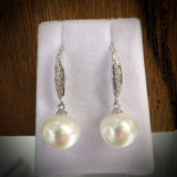 18ct White Gold Broome Pearl & Diamond Earrings