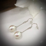 Cultured Freshwater White Pearl Long Chain Drop Hooks - Sterling Silver 
