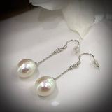 Cultured Freshwater White Pearl Long Chain Drop Hooks - Sterling Silver