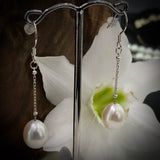 Cultured Freshwater White Pearl Long Chain Drop Hooks - Sterling Silver