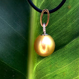 9ct Golden Oval Drop Broome Pearl and Diamond Pendant
