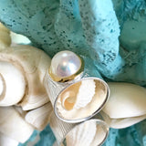 Cultured white Pearl Sterling Silver Ocean Ring
