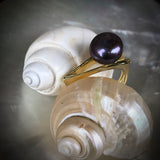 Cultured Freshwater Black Pearl Ring Gold
