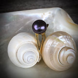Cultured Freshwater Black Pearl Ring Gold