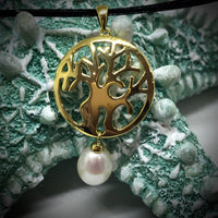 Cultured Freshwater Pearl Boab Tree Pendent Round Gold