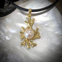 Coral Design Cultured Freshwater Pearl Pendant Gold  