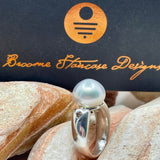 Cultured Broome Pearl Ring Sterling Silver Champagne Diamonds