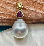 Cultured Broome Pearl 18ct Pendant Pink Spinel Gem Stone
