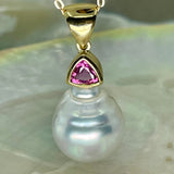 Cultured Broome Pearl 18ct Pendant Pink Spinel Gem Stone