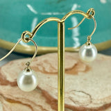  Cultured Broome 9ct Gold Elegant Fine Hook Earrings