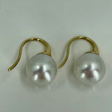 Cultured Broome Pearl 9ct Gold Heavy Hook Earrings