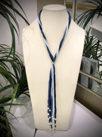 Cultured Freshwater Pearl Multi Stand Silk Ribbon Lariat Necklace