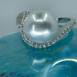 Cultured Broome Pearl Sterling Silver Cubic Zirconia Ring
