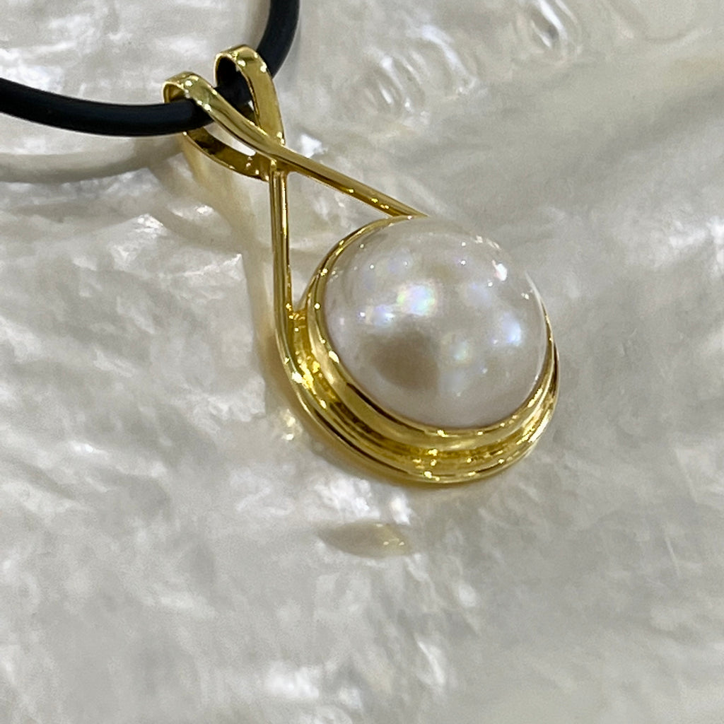 Gold Mabe Cultured Pearl Pendant with FREE Necklace!