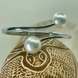 Cultured Broome Double Pearl Sterling Silver Hinge Bangle