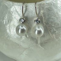 Cultured Broome Pearl & CZ Sterling Silver Hook Earrings