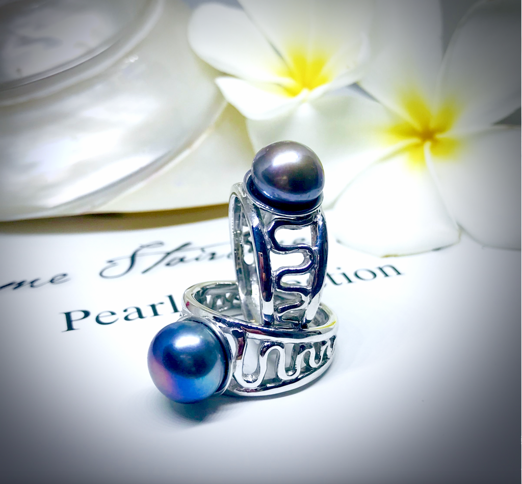 Cultured Freshwater Black Pearl Staircase to the Moon Ring 