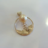 South Sea Golden Pearl Quondong Staircase Pendant 18ct Gold