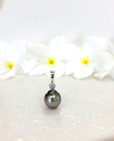 Tahitian Pearl and Sterling Silver CZ Pendant