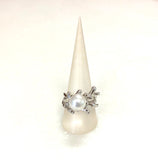 Coral Design Cultured Freshwater Pearl Ring Sterling Silver 