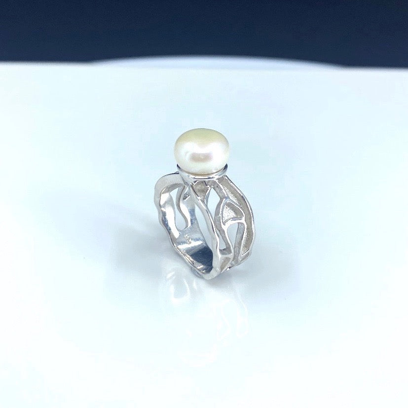 Cultured Freshwater Pearl Ring Sterling Silver 