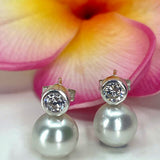 Cultured Broome Pearl & CZ Sterling Silver Stud Earrings