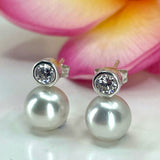 Cultured Broome Pearl & CZ Sterling Silver Stud Earrings